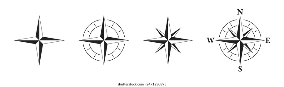 Compass icons, symbol. Vector compass illustration.