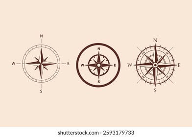 Compass icons. Vector compass icons. Compass on the map stock illustration