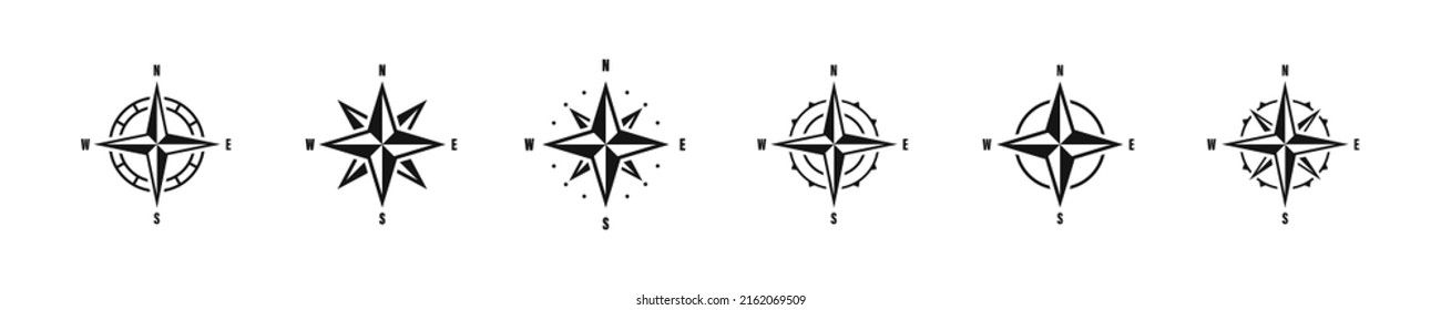 Compass icons. Wind rose. Nautical map. Compass icon collection. West east north south direction icons set. Vector grapic EPS 10