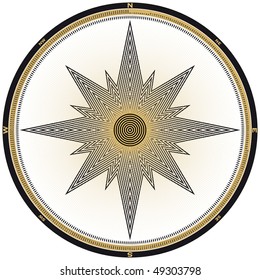 Compass illustration, each of the 360 degrees marked and numbered, in vector format.