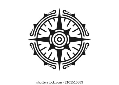 Compass illustration with mono line style logo design
