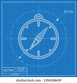Compass illustration. Navigation vector blueprint icon. 