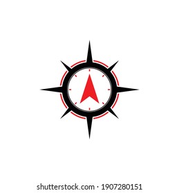 Compass Illustration with Red Arrow Logo Design