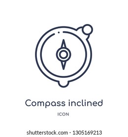compass inclined icon from nautical outline collection. Thin line compass inclined icon isolated on white background.