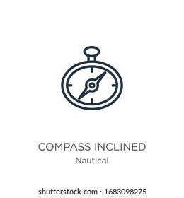 Compass inclined icon. Thin linear compass inclined outline icon isolated on white background from nautical collection. Line vector sign, symbol for web and mobile