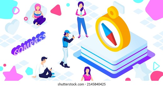 Compass isometric design icon. Vector web illustration. 3d colorful concept