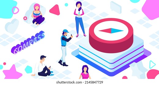 Compass isometric design icon. Vector web illustration. 3d colorful concept