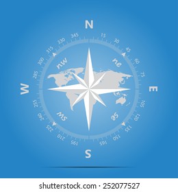 Compass, land on a blue background in marine style vector