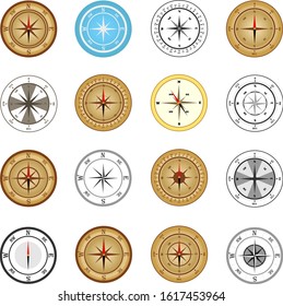 Compass, a large set of navigation compasses. Instrument for navigation. Vector illustration. Vector.