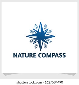 compass and leaf logo design vector, nature elements logo design template