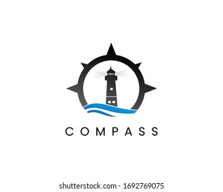 Compass and lighthouse logo design template