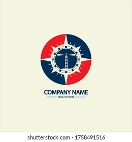 Compass and lighthouse logo design template