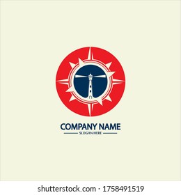 Compass and lighthouse logo design template