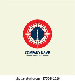 Compass and lighthouse logo design template