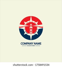 Compass and lighthouse logo design template