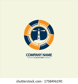 Compass and lighthouse logo design template