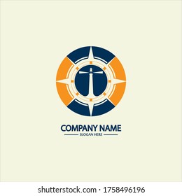 Compass and lighthouse logo design template