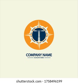 Compass and lighthouse logo design template