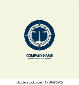Compass and lighthouse logo design template