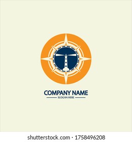 Compass and lighthouse logo design template