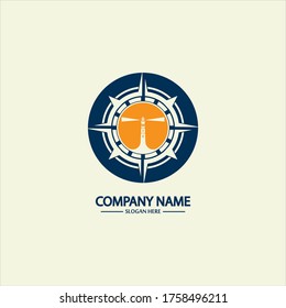 Compass and lighthouse logo design template