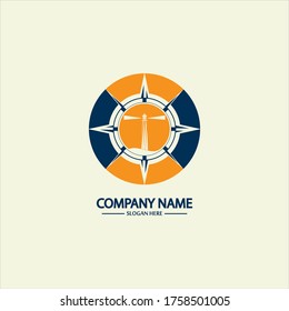 Compass and lighthouse logo design template