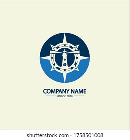 Plantilla de diseño de logotipo de brújula y faro