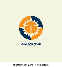 Compass and lighthouse logo design template