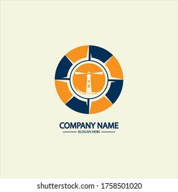 Compass and lighthouse logo design template