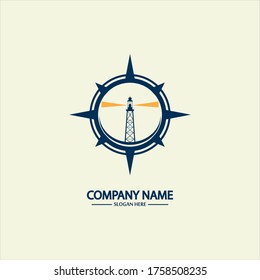 Compass and lighthouse logo design template