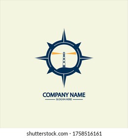 Compass and lighthouse logo design template