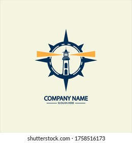 Compass and lighthouse logo design template