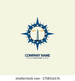 Compass and lighthouse logo design template