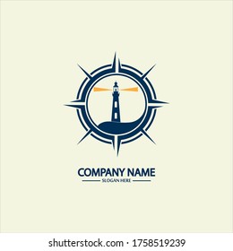 Compass and lighthouse logo design template