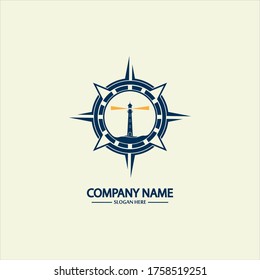 Plantilla de diseño de logotipo de brújula y faro