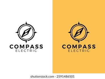 compass with lightning simple modern logo design template