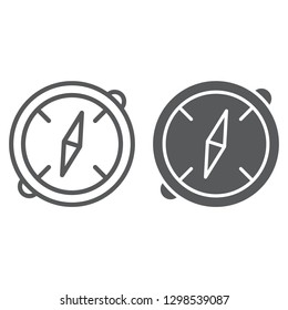 Compass line and glyph icon, destination and equipment, navigation sign, vector graphics, a linear pattern on a white background.