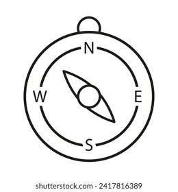 Compass line icon. Arrow, north, direction, magnet, forest, travel, path, tourist, hike, landmark, map, west, pole. Vector icon for business and advertising