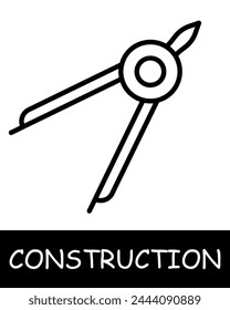 Compass line icon. Circle, drawing, construction, foreman, building, cement, foundation, architecture, roof, project, work. Vector line icon for business and advertising