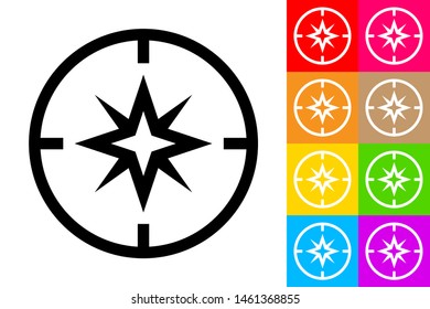Compass. Line Icon With Different Color Background.