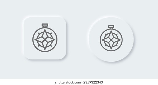 Compass line icon in neomorphic design style. Exploration signs vector illustration.