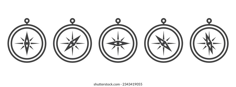 Compass line icon set, compass rose vector illustration, compass icon set isolated on white background. Outline symbol for website design, mobile application, Ui. Windrose schief icon. 