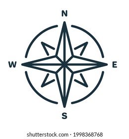Compass Line Icon. Simple flat symbol. Wind Rose with North, South, East and West Indicated Linear Icon. Sign of Direction and Navigation. Editable stroke. Vector illustration.
