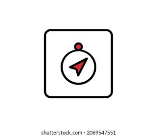 Icono de línea de brújula. Símbolo vectorial en estilo plano y a la moda sobre fondo blanco. Cantar de viajes para diseño.