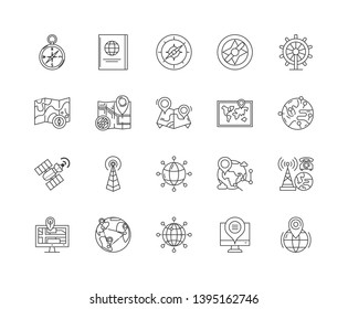 Compass line icons, signs, vector set, outline illustration concept 