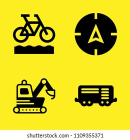 compass, loader, train wagon and bike vector icon set. Sample icons set for web and graphic design