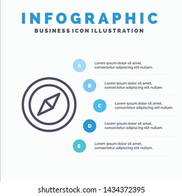 Compass, Location, Map Line icon with 5 steps presentation infographics Background