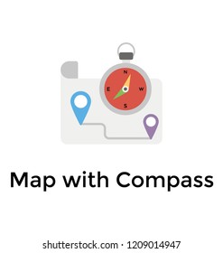 A compass and  location marker representing navigational and location tool map with compass