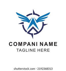 compass logo with bird wings combination
