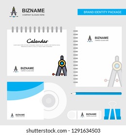 Compass Logo, Calendar Template, CD Cover, Diary and USB Brand Stationary Package Design Vector Template